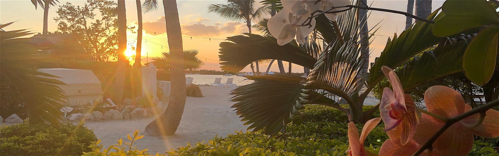Breezeway from the gardens to beach at sunset
