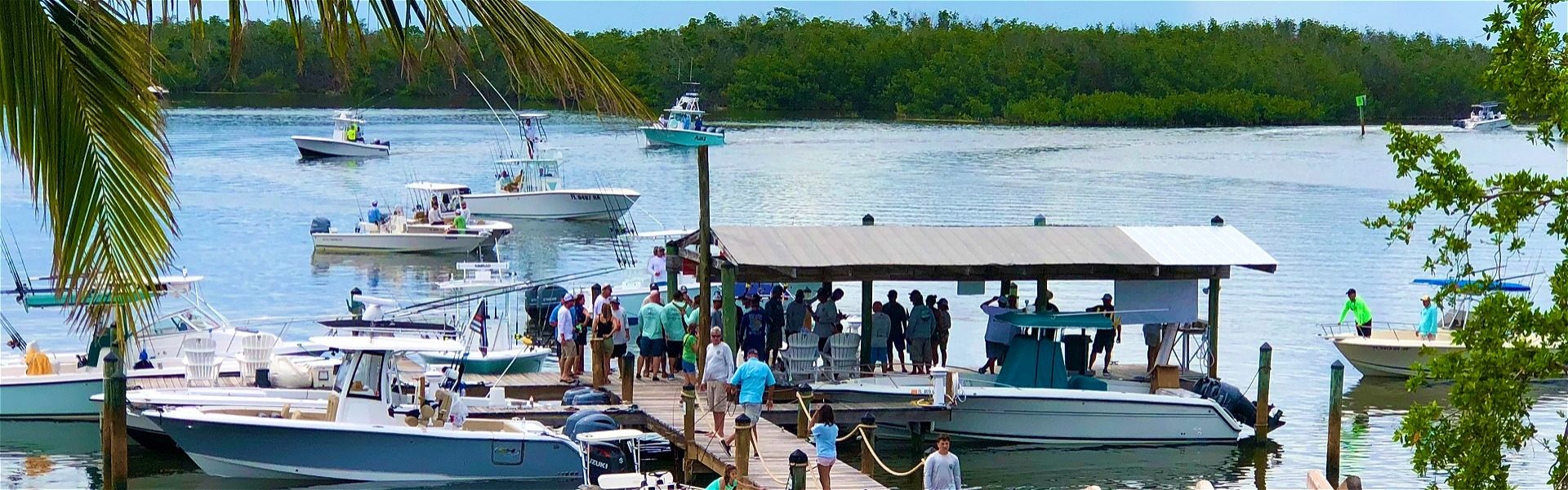 North pier of marina filled with boats at the Coconut Palm Inn